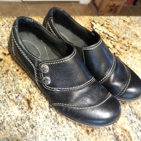 Clarks Bendables Ashland Alpine 62637 Slip On Black Leather Flat Shoes Sz 9 M - Picture 2 of 13